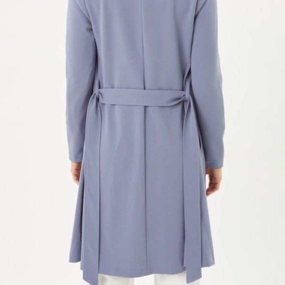 Zip Up Long Line Trench Coat Jacket, with Waist Belt, Blue - Picture 6 of 12